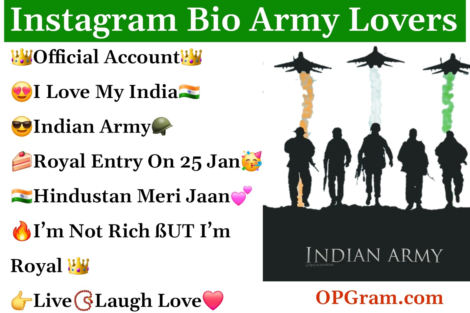 Army bio for Instagram